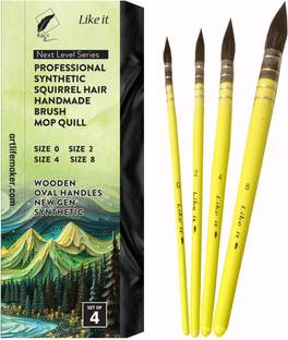 Like it Professional Synthetic Squirrel Handmade Brush Mop Quill Set of 4 (0,2,4,8)