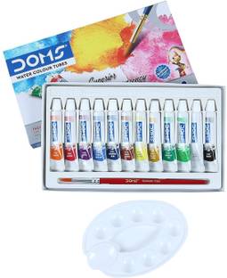 DOMS Water Colour Tube Set (12 Assorted Shades1 Paint Brush & 1 Palette)