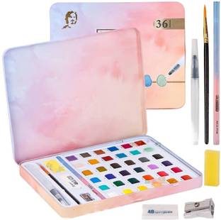 PEZYOX 36 Colors Tin Box Solid Watercolor Paint Set - Multicolor