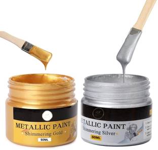 ask vark wala Acrylic Paint Metallic Gold and Silver, 100ml Non Toxic, Paint for Art, Painting