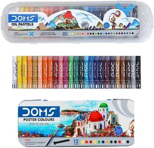 DOMS 12 shades Poster color and Oil Pastel with Case | Smooth Color Intermixing