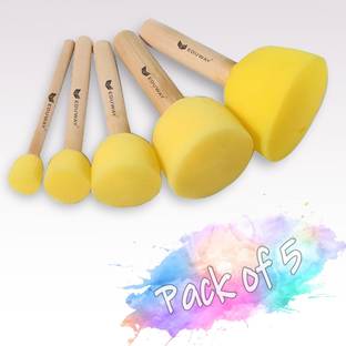 Eduway 5 Pcs Round Stencil Foam Sponge Dabber Set with Wooden Handle Brush Set - for Painting Sponge Brush