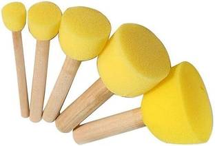 Freedy 5 Pcs Round Stencil Sponge Wooden Handle Foam BrushSet PaintingTools for Kids(D) Painting Sponge Block