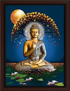Masstone Golden Buddha UV Matt Textured Effect Framed HD Digital Reprint 11 inch x 14 inch Painting