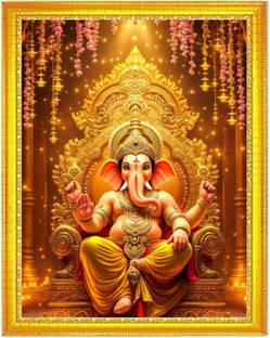 BKS Craft Lord Ganesha Religious Wall Photo Frame for Home Decor Digital Reprint 12 inch x 8 inch Painting