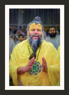 LVY Arts Shri Premanand Ji Maharaj Smiling Framed Photo-Religious Wall Decor for Home Digital Reprint 13 inch x 9 inch Painting