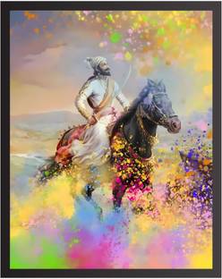 Posterwala POSTERWALA Shri Chhatrapati Shivaji Maharaj Painting WallArt Photo Frame Digital Reprint 12 inch x 8 inch Painting