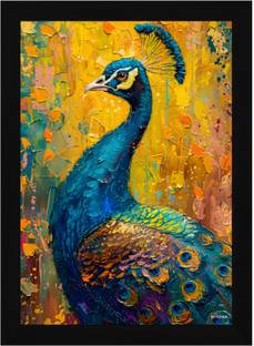 FRIZZY ARTS Golden Splendor Peacock Digital Reprint 20 inch x 14 inch Painting