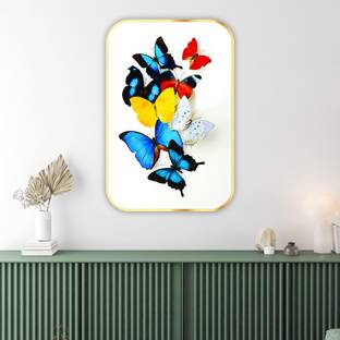 saf Butterfly modern art Sparkle Lamination Finished Surface Golden Slim Frame Ink 20 inch x 14 inch Painting