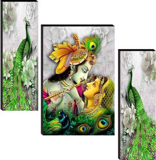 SNDArt Set Of 3(306)Radha Krishna UV Textured Self Adeshive Wall Paintings Digital Reprint 12 inch x 18 inch Painting