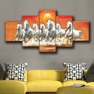 WALLSTOXX 7 Running Horse Sunrise Set of 5 Wall Painting Digital Reprint 18 inch x 30 inch Painting