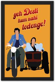 Ritwika's Sholay Movie Famous Song Lyrics Ye Dosti Hum Nhi Todenge Framed Poster Digital Reprint 13.5 inch x 9.5 inch Painting
