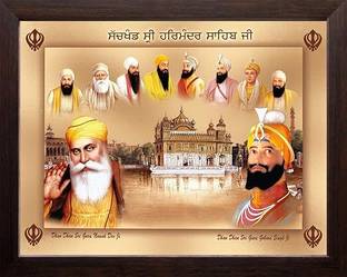 LVY Arts Ten Sikh Gurus and Golden Temple HD Printed Wall Decor Painting with Frame Digital Reprint 8 inch x 6 inch Painting