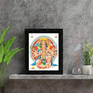 Indianara Panchmukhi Hanuman Framed wall Painting with Table Top 1907TT(BK)- Digital Reprint 8 inch x 6 inch Painting