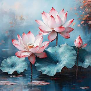 Viventiq lotus flower painting for vastu [without frame] | vastu paintings |size of Canvas 24 inch x 24 inch Painting