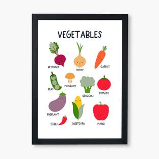 Wizzartprints "Vegetables" Kids learning Frame | Posters for ,Kindergarten, Nursery Ink 12.5 inch x 9 inch Painting