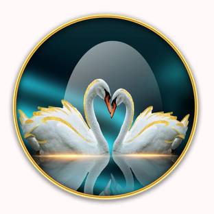Dharvika Innovations Swan Pair Golden Slim Photo Frame with Sparkle Coated Lamination Digital Reprint 12 inch x 12 inch Painting