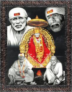 Indianara Shiradi Sai Baba Painting (4364GBN) -Synthetic Frame, 10 x 13 Inch Digital Reprint 13 inch x 10.2 inch Painting