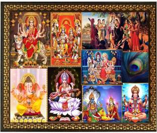 BAJAJ CREATIONS 8 in one gods photo frame | all gods Religious photo frame for pooja Digital Reprint 12 inch x 10 inch Painting