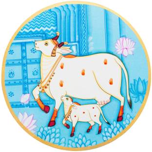 Talkingwalls Pichwai Traditional Cow Painting | A Hand-Crafted Artistic Digital Reprint 12 inch x 12 inch Painting