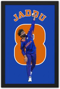 Ritwika's Cricketer Ravindra Jadeja Sports Framed Painting Digital Reprint 13.5 inch x 9.5 inch Painting