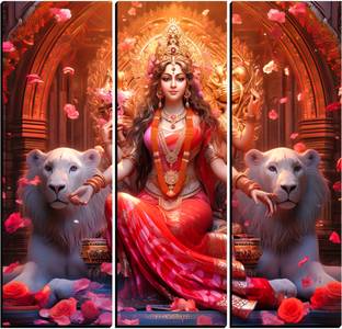 JB Creations Mata Durga Beautiful Painting Digital Reprint 18 inch x 18 inch Painting