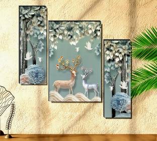 SNDArt Set Of 3 Deer Modern Art Wall Paintings For Home Decorations Digital Reprint 11.9 inch x 17.9 inch Painting