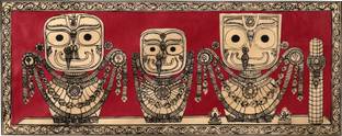 ArtSage ArtSage Exclusive Pattachitra Jagannath Dark Red Background on Silk Cloth Natural Colors 16.5 inch x 6.5 inch Painting