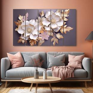 TheCastleDecor Floral Set of 5 Big Size Multiple Frames Wall Painting Natural Colors 48 inch x 28 inch Painting