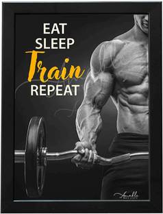 Amable Arts GYM & Bodybuilder Poster with Frame | Bodybuilding and Workout Quote Frames Digital Reprint 20 inch x 14 inch Painting