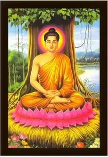 AARTKALA Gautam Buddha in Meditation Under Bodhi Tree Photo Frame Digital Reprint 14 inch x 10 inch Painting