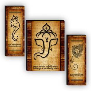 saf Set of 3 Ganesha UV Textured Digital Reprint 18 inch x 12 inch Painting