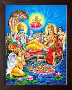 Karuna Enterprises Lord Vishnu Narayan and Goddess Lakshmi with Various God, HD Printed Religious Digital Reprint 12 inch x 8 inch Painting