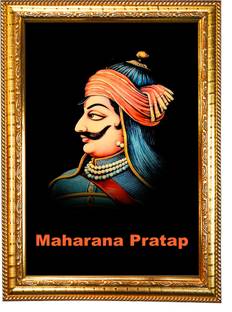 HAWAI Maharana Pratap Photo with Synthetic Wood Frame for Home Office Digital Reprint 13.5 inch x 10 inch Painting