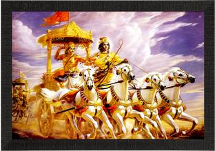 eCraftIndia Krishna with Arjun on Rath Satin Matt Texture UV Art Painting Ink 10 inch x 14 inch Painting