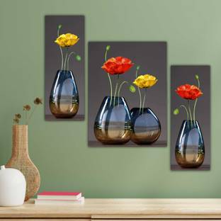 SNDArt (406)Set Of 3 Flower Pots Home Decor Wall Paintings For Living Room Digital Reprint 12 inch x 18 inch Painting