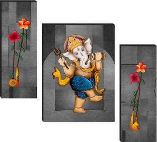 SNDArt Lord Ganesha Art Print Set Of 3 Self Adhesive MDF Painting Digital Reprint 12 inch x 18 inch Painting