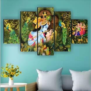SNDArt (5P-9056) Radha Krishna Wall Décor 5 Panel MDF Digital Reprint 18 inch x 30 inch Painting