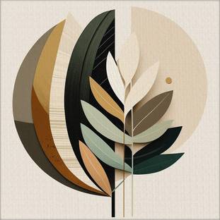 Wallfe Abstract Leafe Pine Wood Square Shape Boho Matte Wall Art Paintings Canvas 20 inch x 20 inch Painting