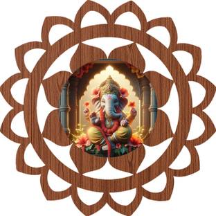 RBCA Creative Art CNC cut flower shape 2d art & ganesha sparkle print Digital Reprint 11 inch x 11 inch Painting