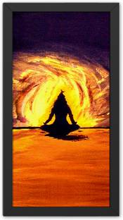 Ritwika's Meditating Lord Shiva On Mountain Modern Wall Art Religious Framed Poster Digital Reprint 13.5 inch x 7.5 inch Painting