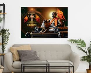 मस्तोने Chhatrapati Shivaji Maharaj on Sinhasan Luxurious UV Emboss Effect Exclusive एम्बॉस 24 inch x 36 inch पेंटिंग