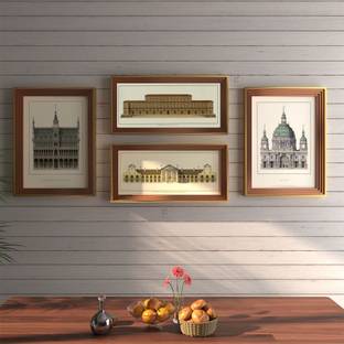 Vintage Building Set of 4 Framed Art Prints 3D Poster