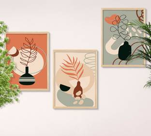 सैफ Set of 3 Modern Art Brown Frame painting for Wall Decoration,Living Room,office डिजिटल रीप्रिंट 19.5 inch x 13.5 inch पेंटिंग