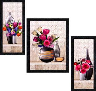 Poster N Frames Set of 3 with Acrylic Sheet (Glass) Floral Flower framed-0732 Digital Reprint 14 inch x 22 inch Painting