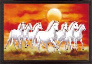 Indianara Vastu Lucky Seven Running Horses Digital Reprint 13 inch x 10.2 inch Painting