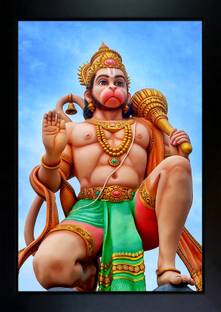 CrowdHall Hanuman JI Photo Frame | Bajrangbali Photo Frame. Digital Reprint 13.5 inch x 10 inch Painting