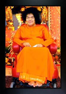 CrowdHall Satya Baba Photo Frame | Puttaparthi Sathya Sai Baba Wall Painting Digital Reprint 13.5 inch x 10 inch Painting