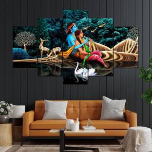 Art RJ14 Radhe krishna Beautiful Painting for home decor Living Room Digital Reprint 17 inch x 30 inch Painting