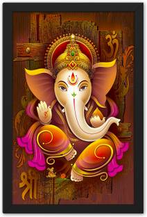 Ritwika's Abstract Ganesha Traditional Look Religious Frame Painting Digital Reprint 13.5 inch x 0.5 inch Painting